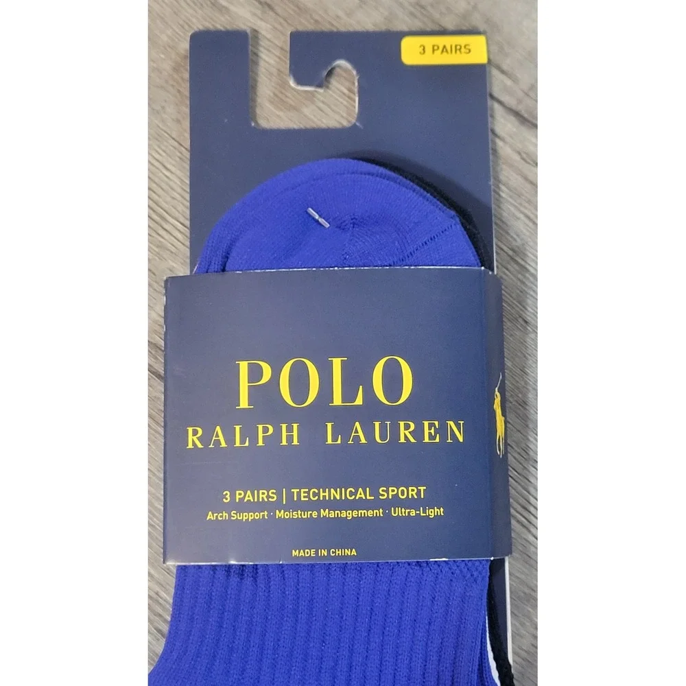 Polo Ralph Lauren Technical Sport 3 Pack Socks Royal Blue Navy White 10-13